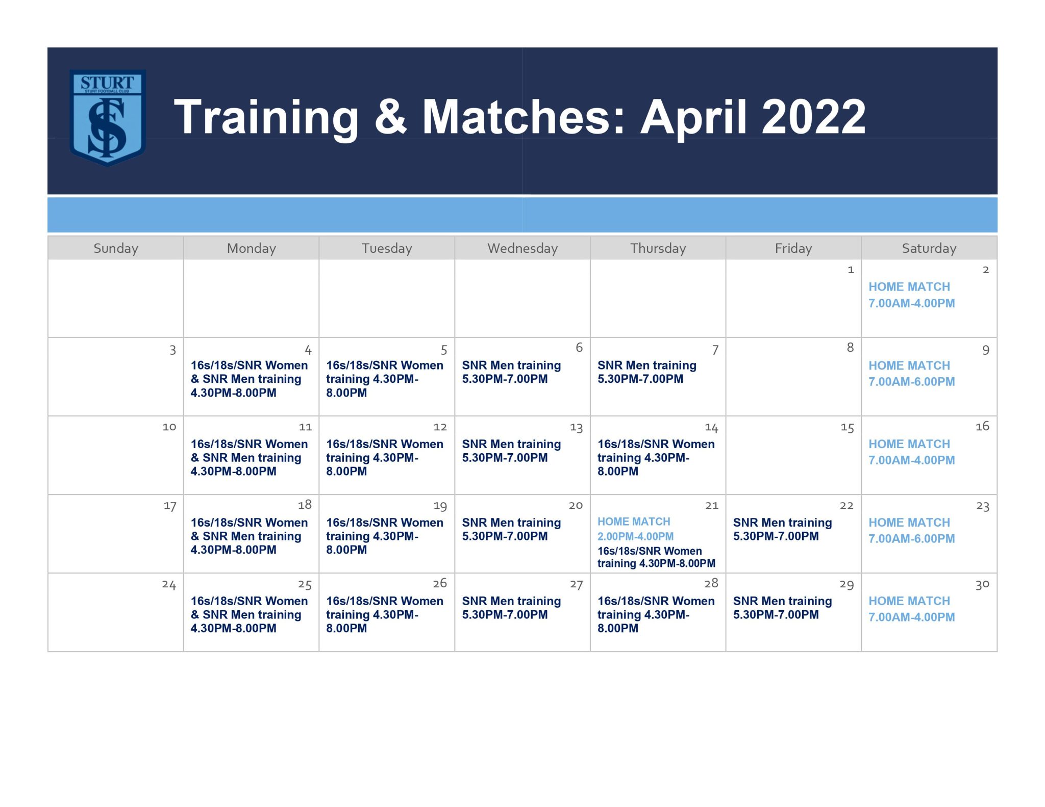 Unley Oval Match and Training Schedule Sturt Football Club